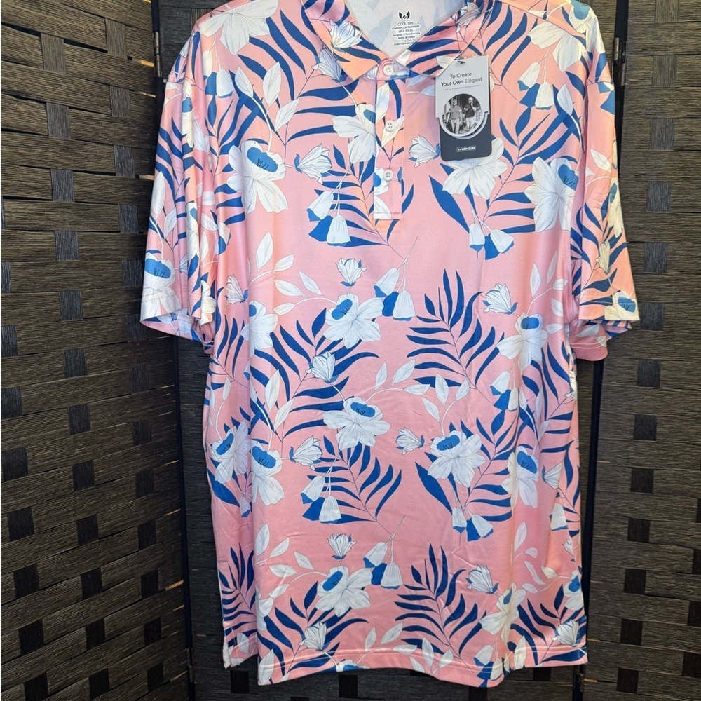 Moheen Men's Performance Golf Polo Pink Floral